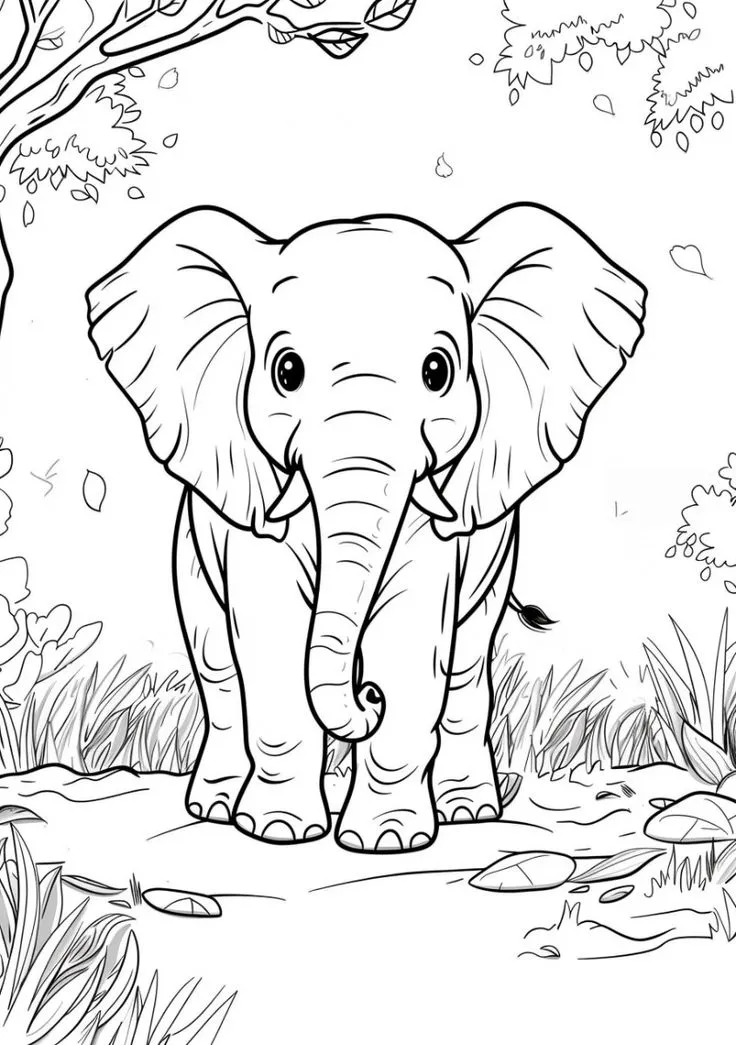 Elefante (Variante) para colorear HD fácil y bonito - Descarga e imprime gratis - Dibujo exclusivo de Animales